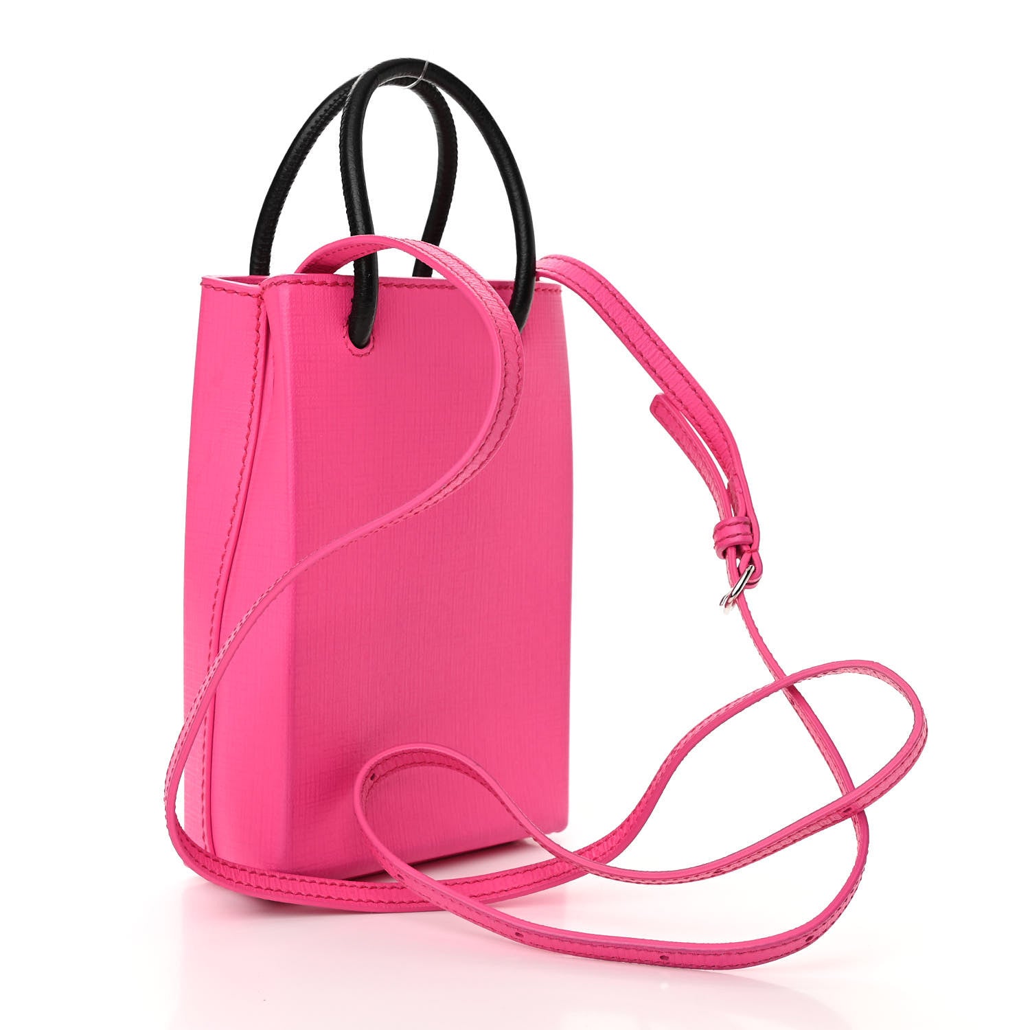 Balenciaga Squared Calfskin Logo Shopping Phone Holder Bag Acid Fuchsia 3 of 9