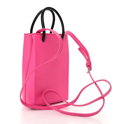 Balenciaga Squared Calfskin Logo Shopping Phone Holder Bag Acid Fuchsia 3 of 9