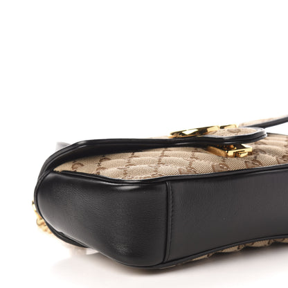 Gucci Monogram Matelasse Diagonal Mini GG Marmont Shoulder Bag Beige Black 9 of 11