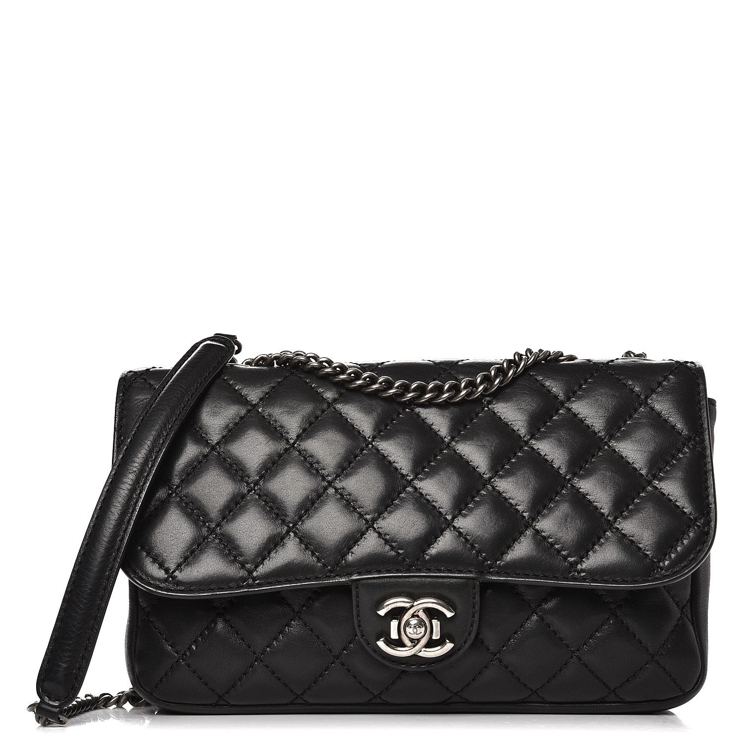 Chanel Calfskin Stitched Quilted Flap Black 1 of 8