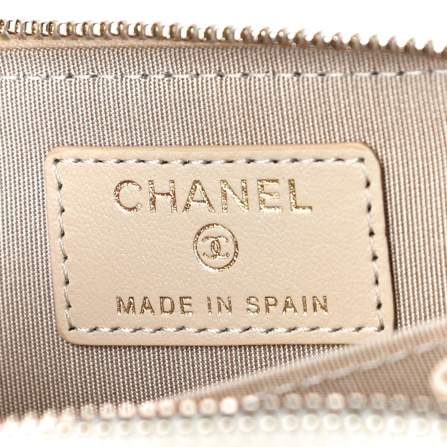 Lambskin Quilted 19 Zip Around Coin Purse Wallet Beige