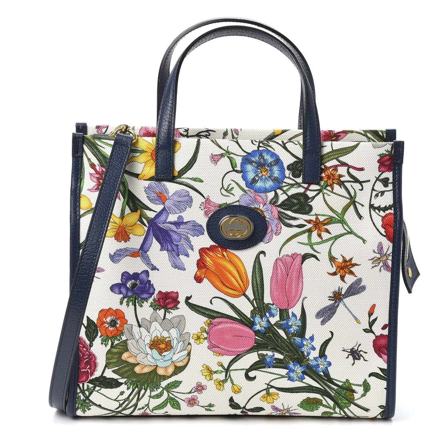 Canvas Medium Flora Tote White Multicolor Blue Agata