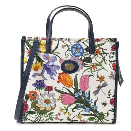 Gucci Canvas Medium Flora Tote White Multicolor Blue Agata 1 of 9