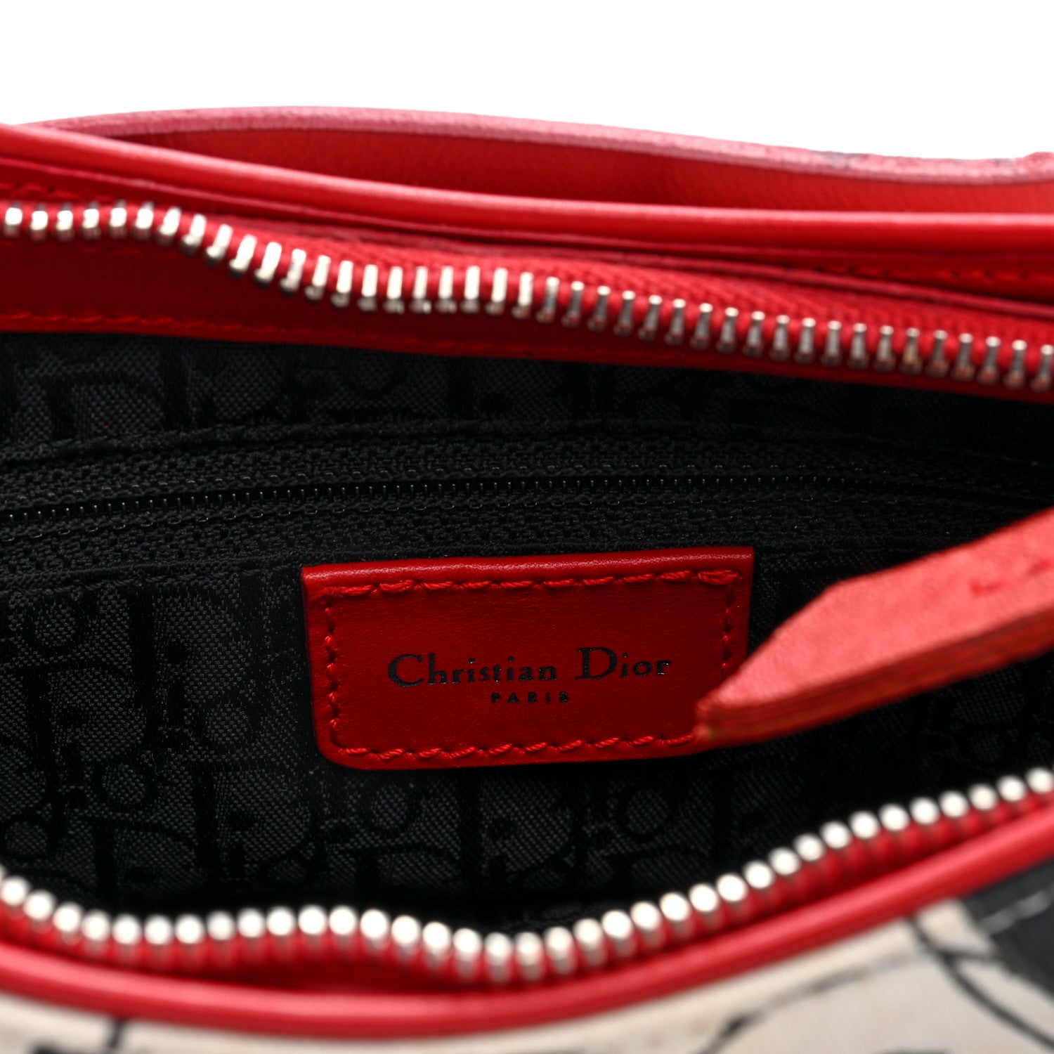 Christian Dior Canvas Hardcore Pierced Shoulder Bag Black Red White 5 of 9