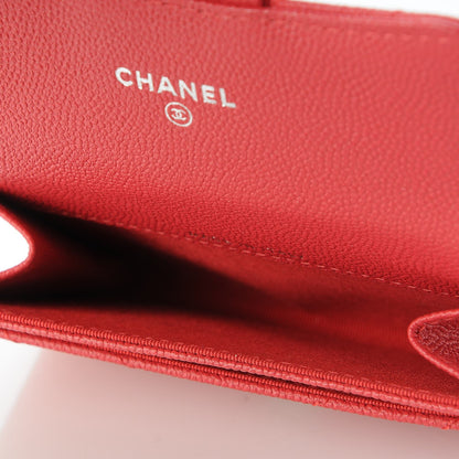 Chanel Caviar Chevron Quilted Card Holder Wallet Light Red 5 of 8