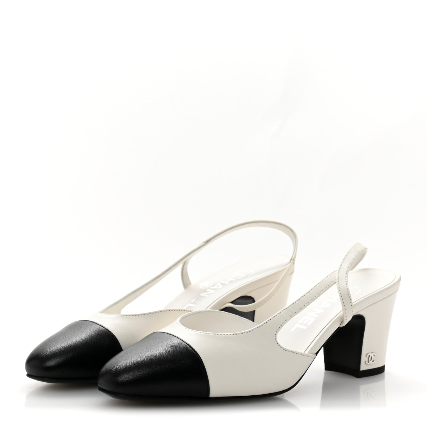 Lambskin Cap Toe CC Slingback Pumps 36.5 White Black