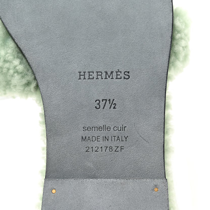 Hermes Woolskin Oran Sandals 37.5 Vert D’Eau 7 of 8