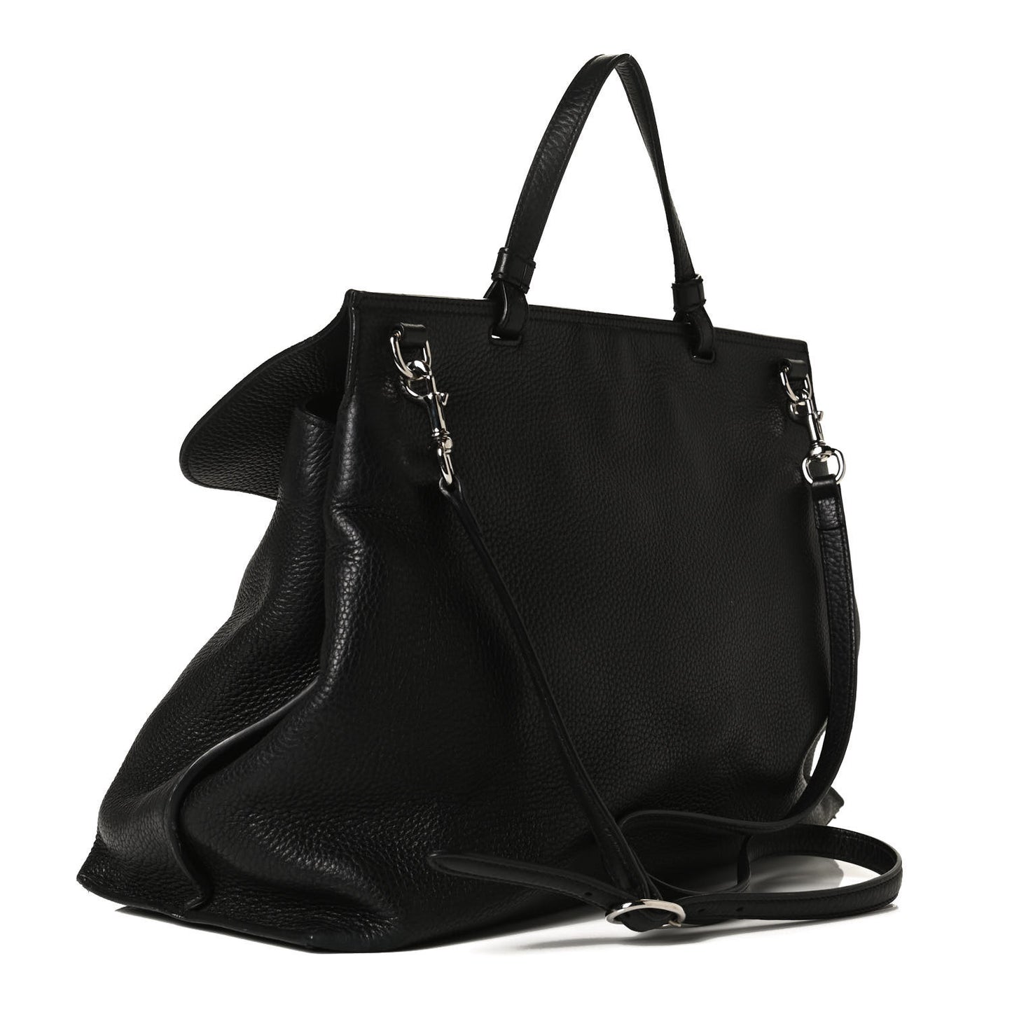 Pebbled Calfskin Large Bamboo Daily Top Handle Bag Black