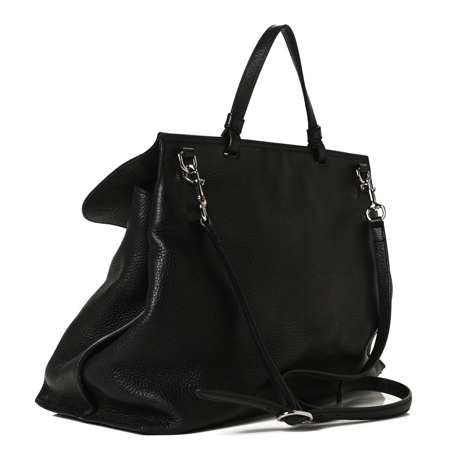 Gucci Pebbled Calfskin Large Bamboo Daily Top Handle Bag Black 3 of 12