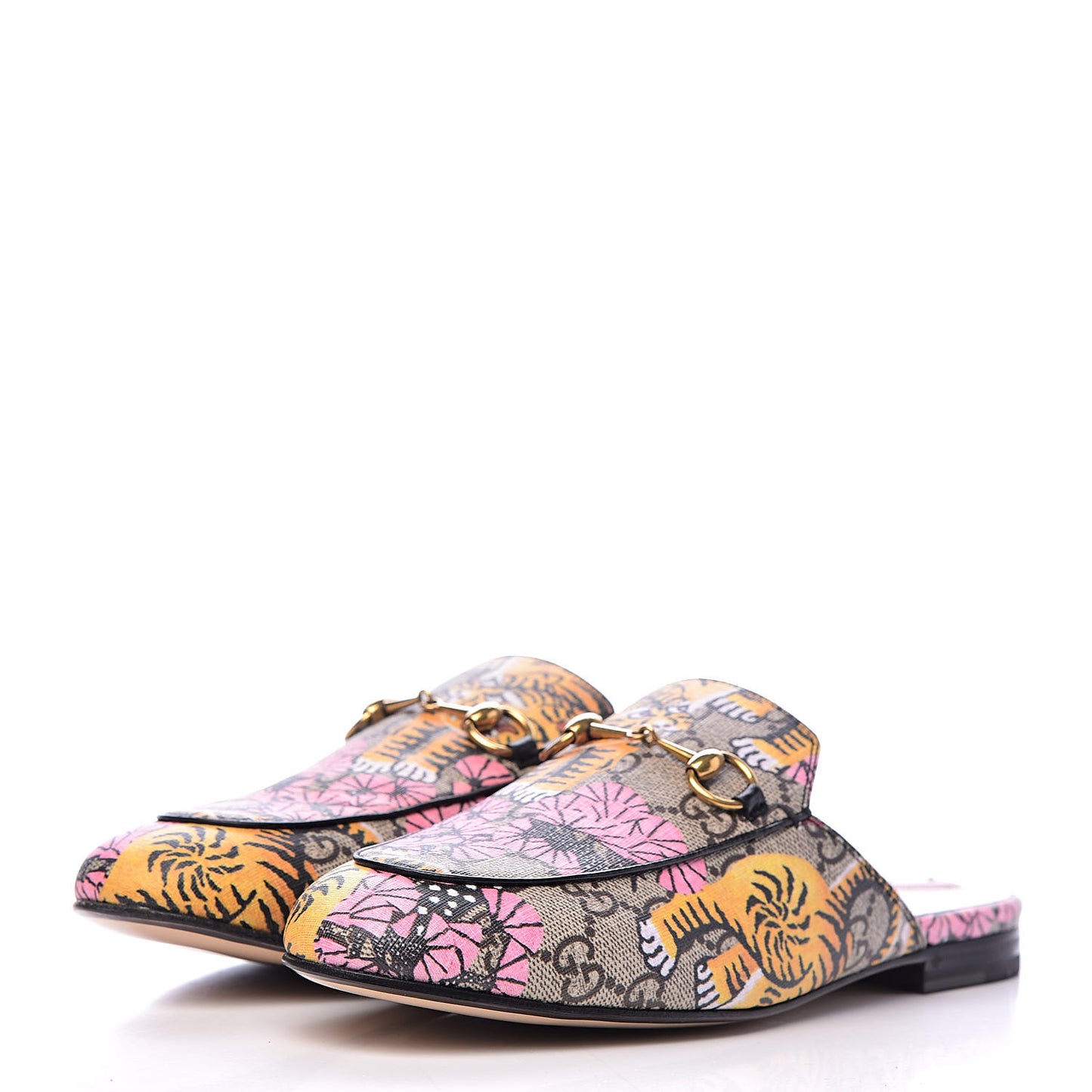GG Supreme Monogram Bengal Womens Princetown Slippers 38 Beige Crop Pink
