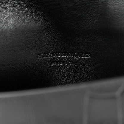 Alexander McQueen Calfskin Crocodile Embossed Skull Envelope Clutch Black 6 of 7