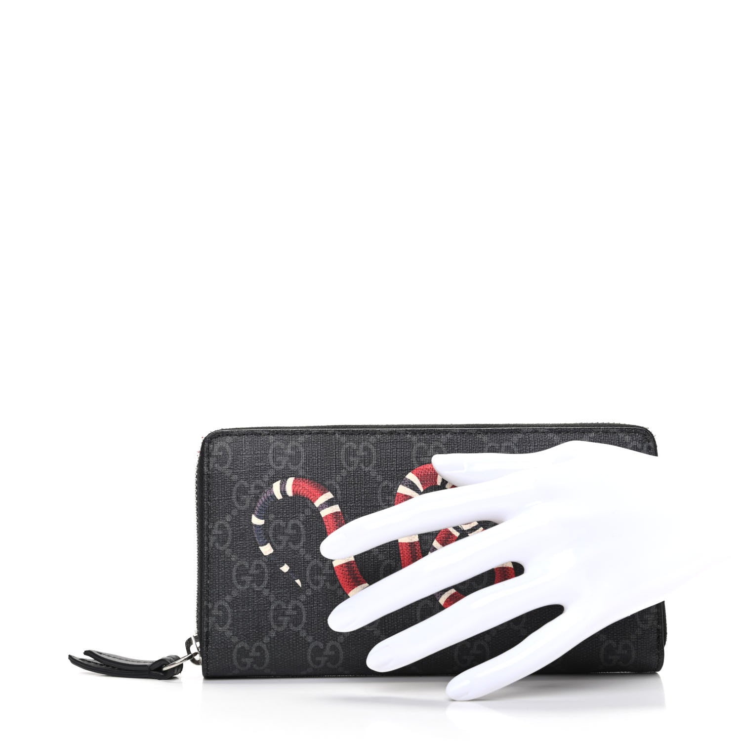 Gucci GG Supreme Monogram Kingsnake Zip Around Wallet Black Grey 2 of 8