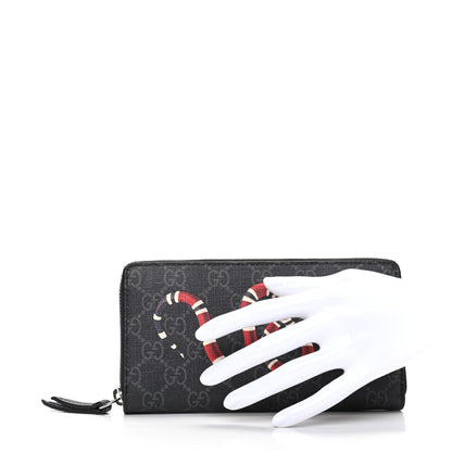Gucci GG Supreme Monogram Kingsnake Zip Around Wallet Black Grey 2 of 8