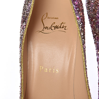 Christian Louboutin Glitter Aqua Ruban Met Pigalle Follies 100 Pumps 36.5 Rosette Gold 9 of 14