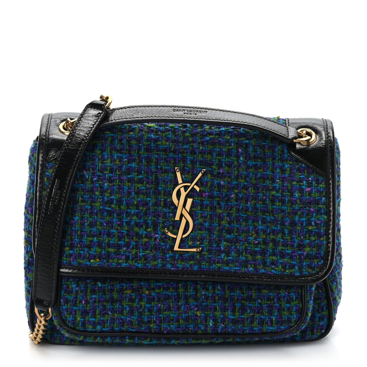 Tweed Calfskin Matelasse Monogram Baby Niki Chain Satchel Blue