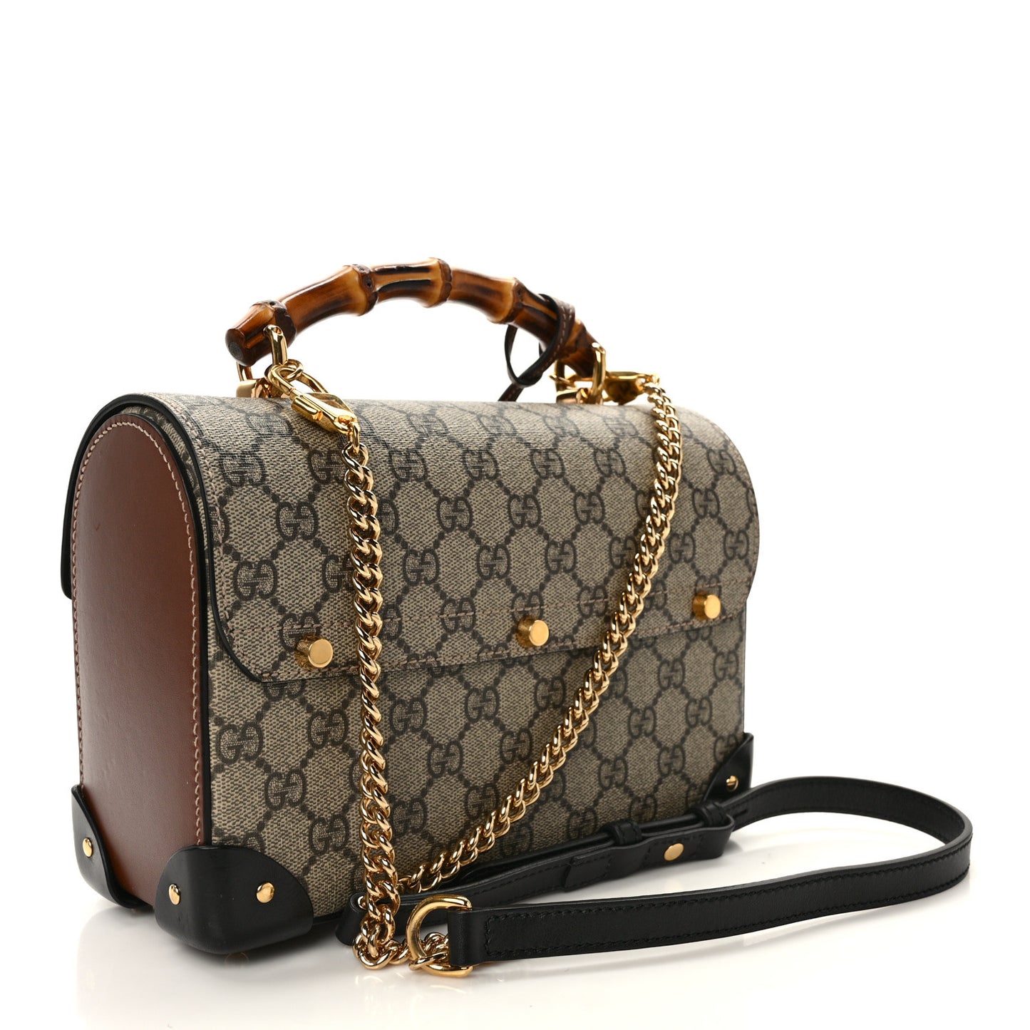 GG Supreme Monogram Small Padlock Bamboo Shoulder Bag Beige Black Cuir