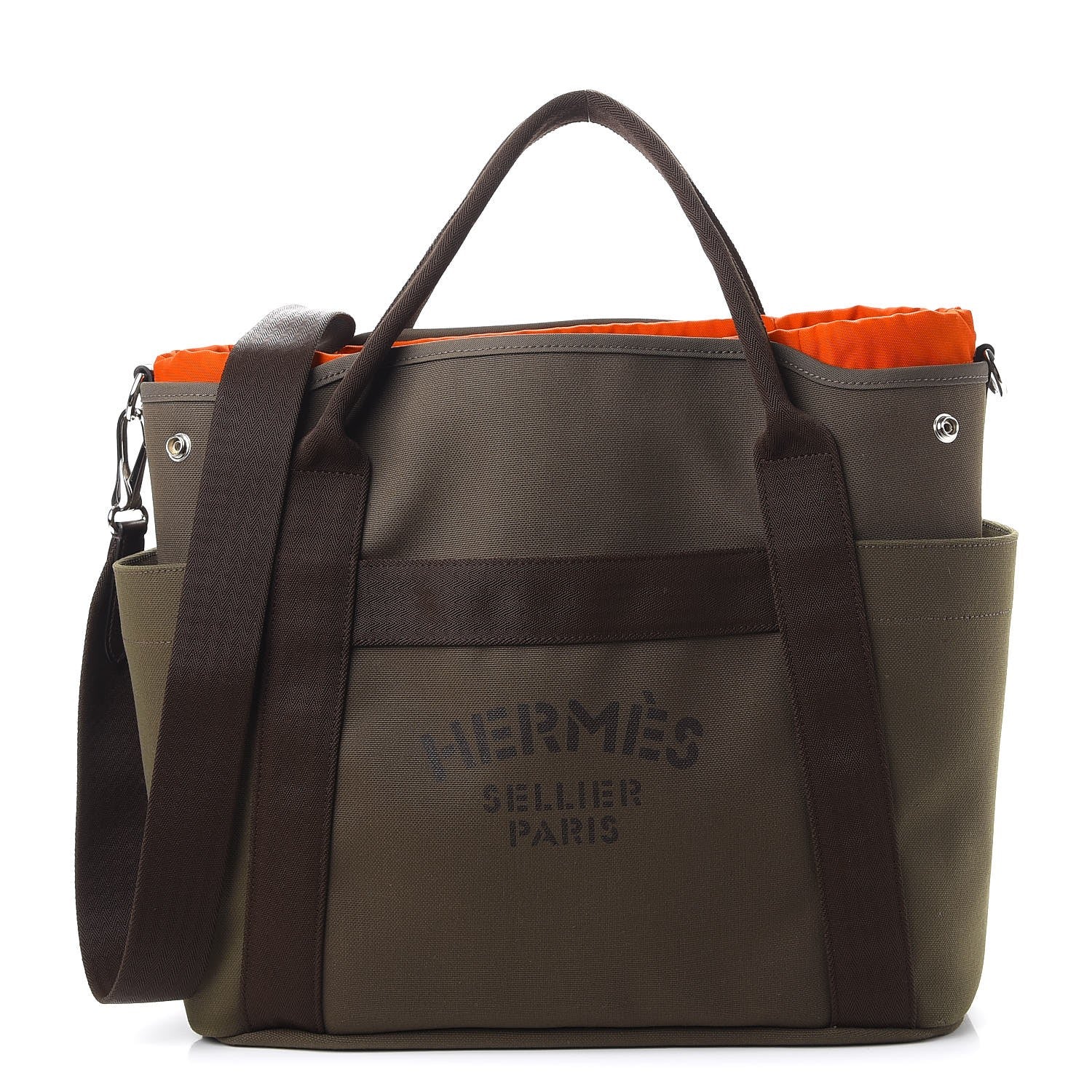 Hermes Toile Sac De Pansage Groom Kaki Feu 1 of 11