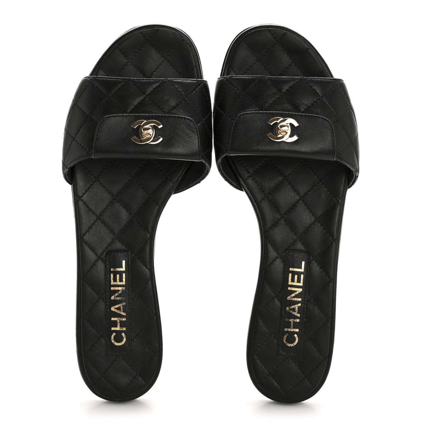 Lambskin Quilted CC Turnlock Sandals 38.5 Black
