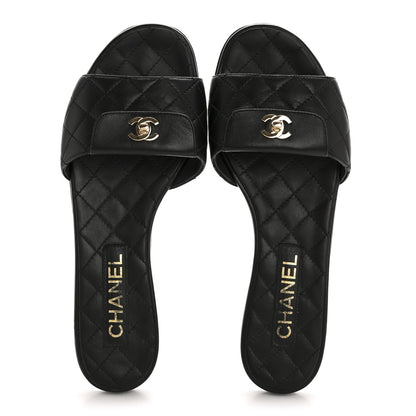 Chanel Lambskin Quilted CC Turnlock Sandals 38.5 Black 2 of 8