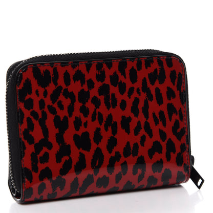 Saint Laurent Patent Leopard Print Compact Zip Around Wallet Black Red 3 of 7
