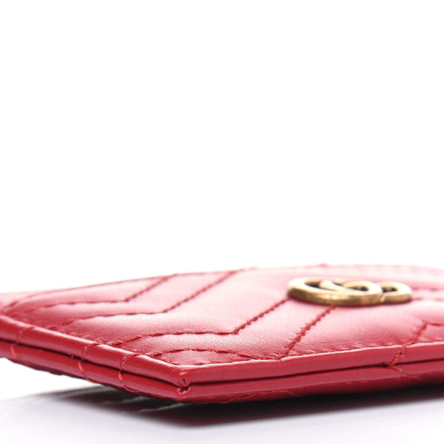 Calfskin Matelasse GG Marmont Card Holder Hibiscus Red
