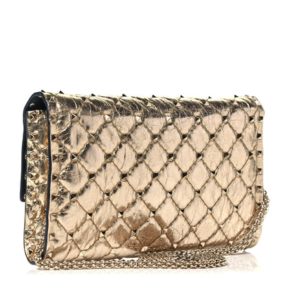 Valentino Garavani Metallic Wrinkled Lambskin Rockstud Spike Wallet on Chain Mekong 2 of 8