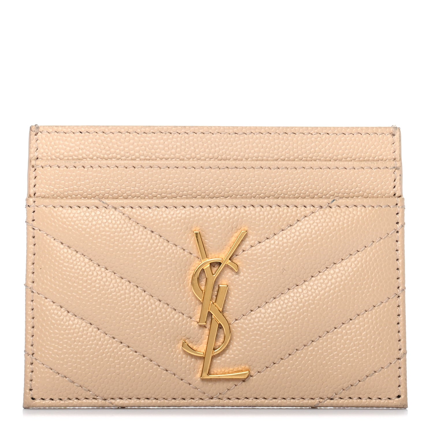 Saint Laurent Grain De Poudre Matelasse Chevron Monogram Credit Card Nude Powder 1 of 7