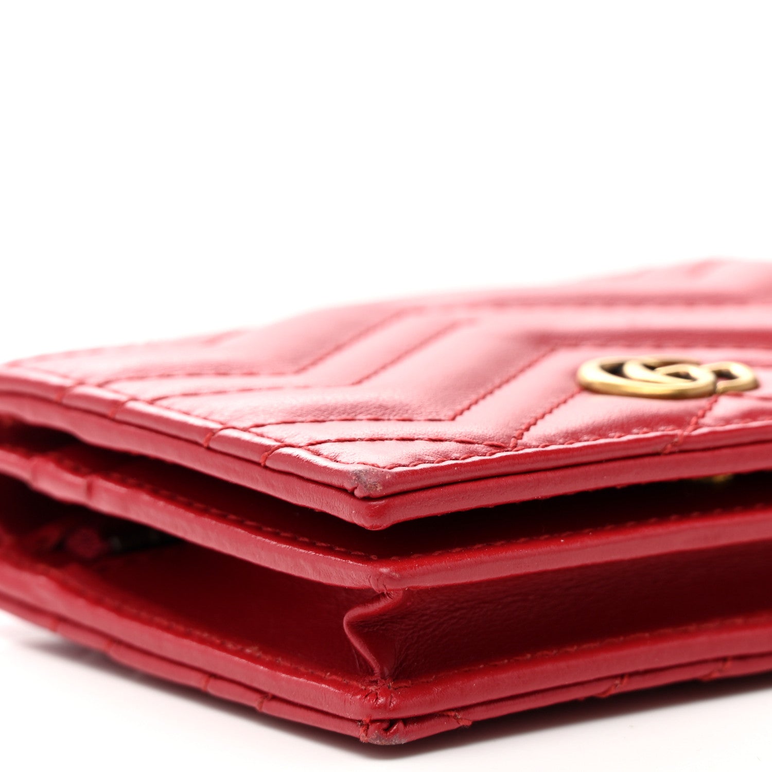 Gucci Calfskin Matelasse GG Marmont Card Case Wallet Hibiscus Red 7 of 8