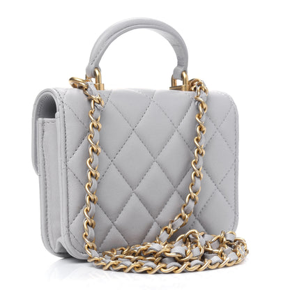 Chanel Lambskin Quilted Top Handle Flap Coin Purse With Chain Grey 2 of 5