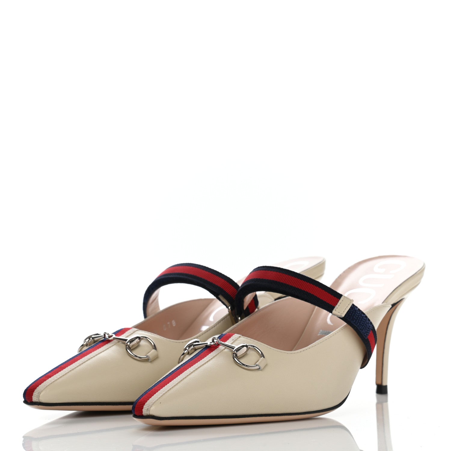 Gucci Malaga Kid Sylvie Web Cross Strap Mid-Heel Slides 39.5 Vintage White 3 of 10
