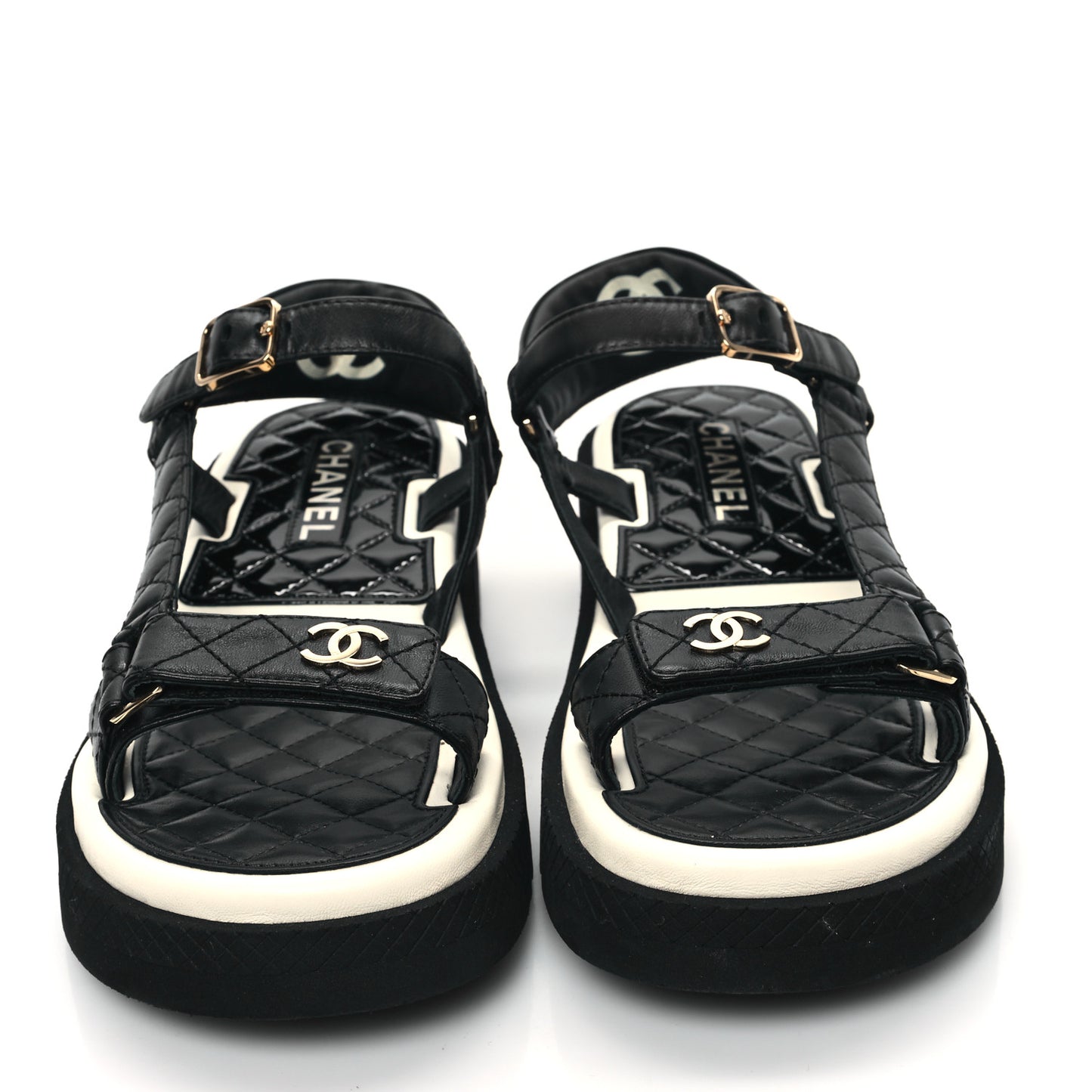 Lambskin Patent Logo Platform Sandals 41 Black White
