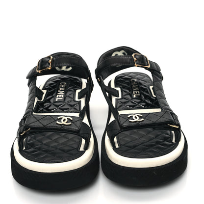 Chanel Lambskin Patent Logo Platform Sandals 41 Black White 2 of 9