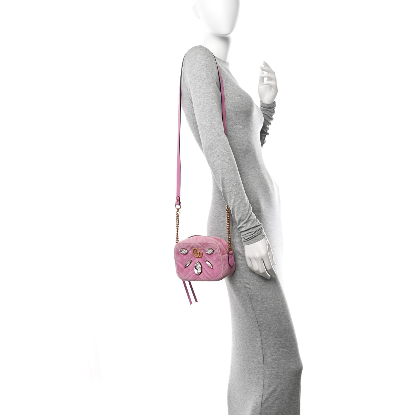 Velvet Matelasse Marquise Crystals Mini GG Marmont Chain Shoulder Bag Malva