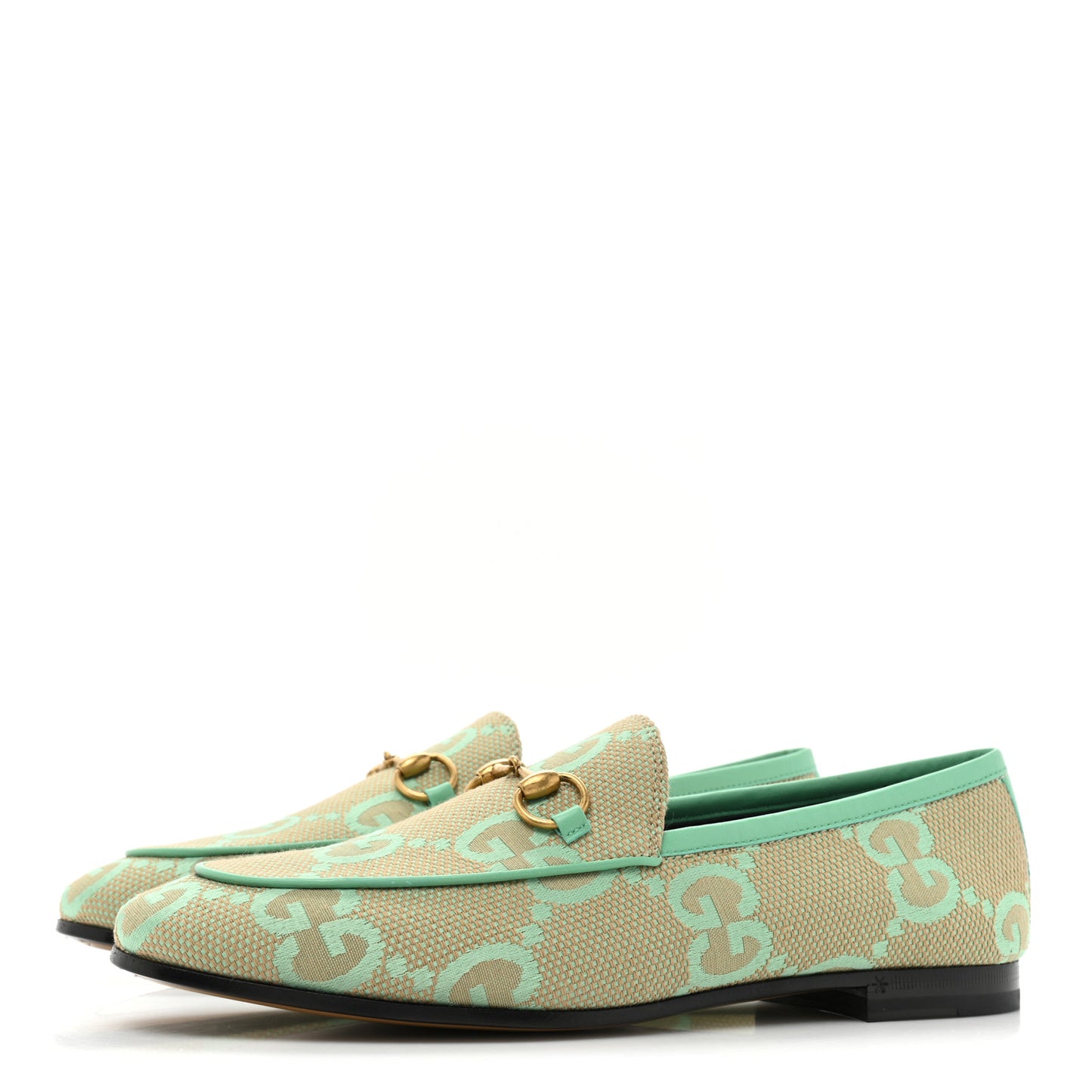 Canvas Monogram Jumbo GG Nappa Horsebit Womens Jordaan Loafers 37.5 Beige Pepperlight Mint