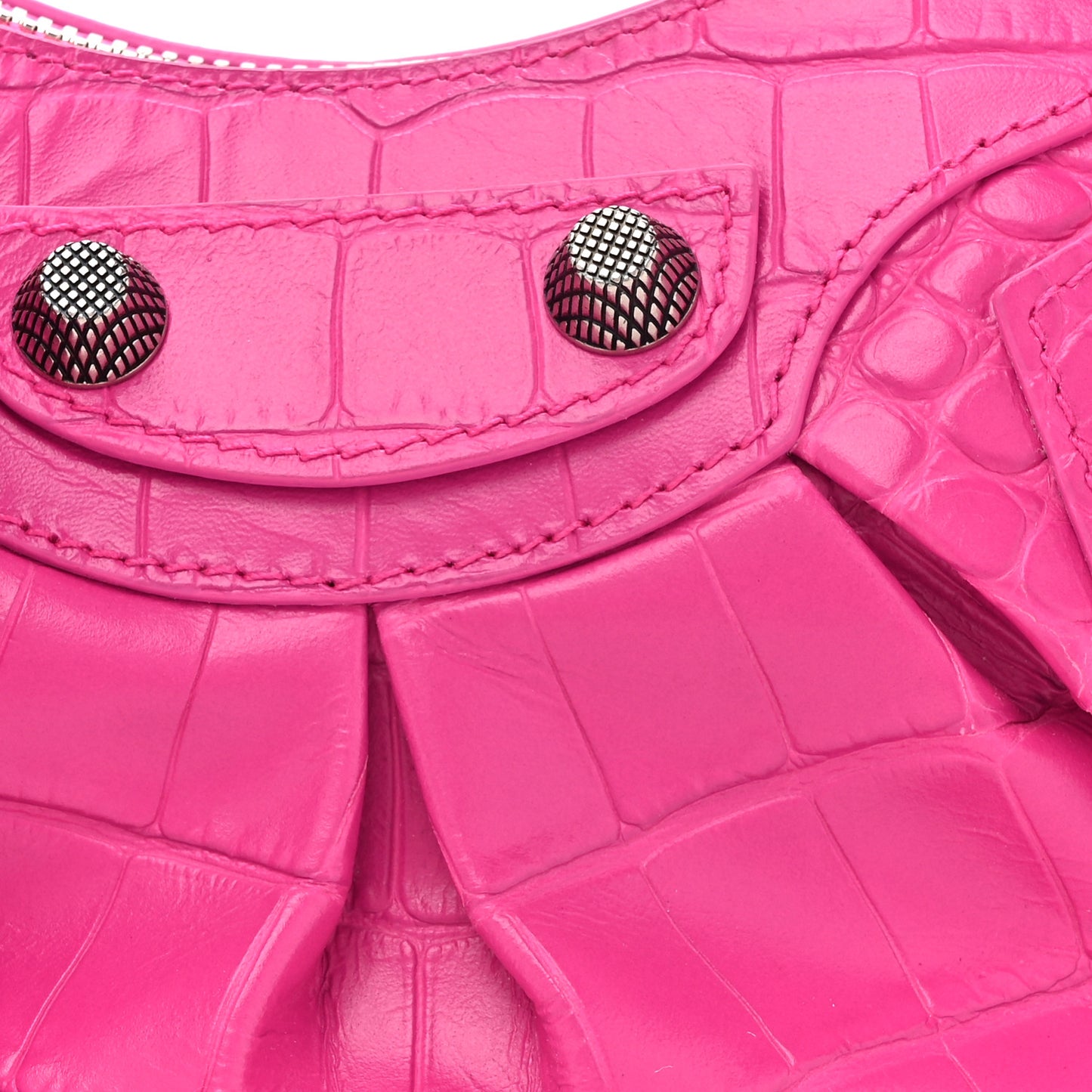 Extra Supple Calfskin Crocodile Embossed XS Le Cagole Shoulder Bag Violet Fuxia