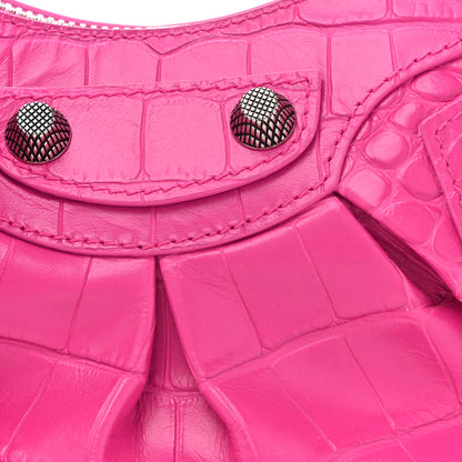 Balenciaga Extra Supple Calfskin Crocodile Embossed XS Le Cagole Shoulder Bag Violet Fuxia 10 of 13