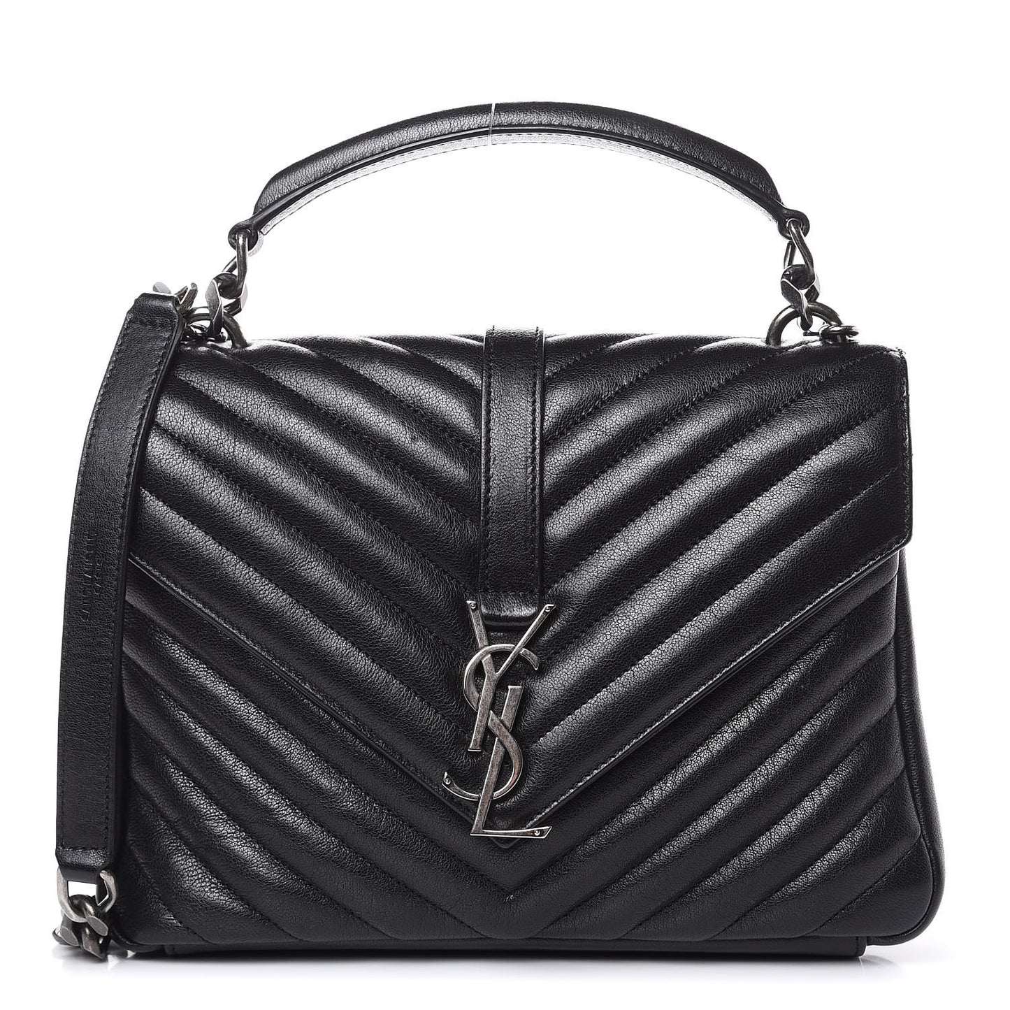 Sheepskin Matelasse Chevron Monogram Medium College Bag Black