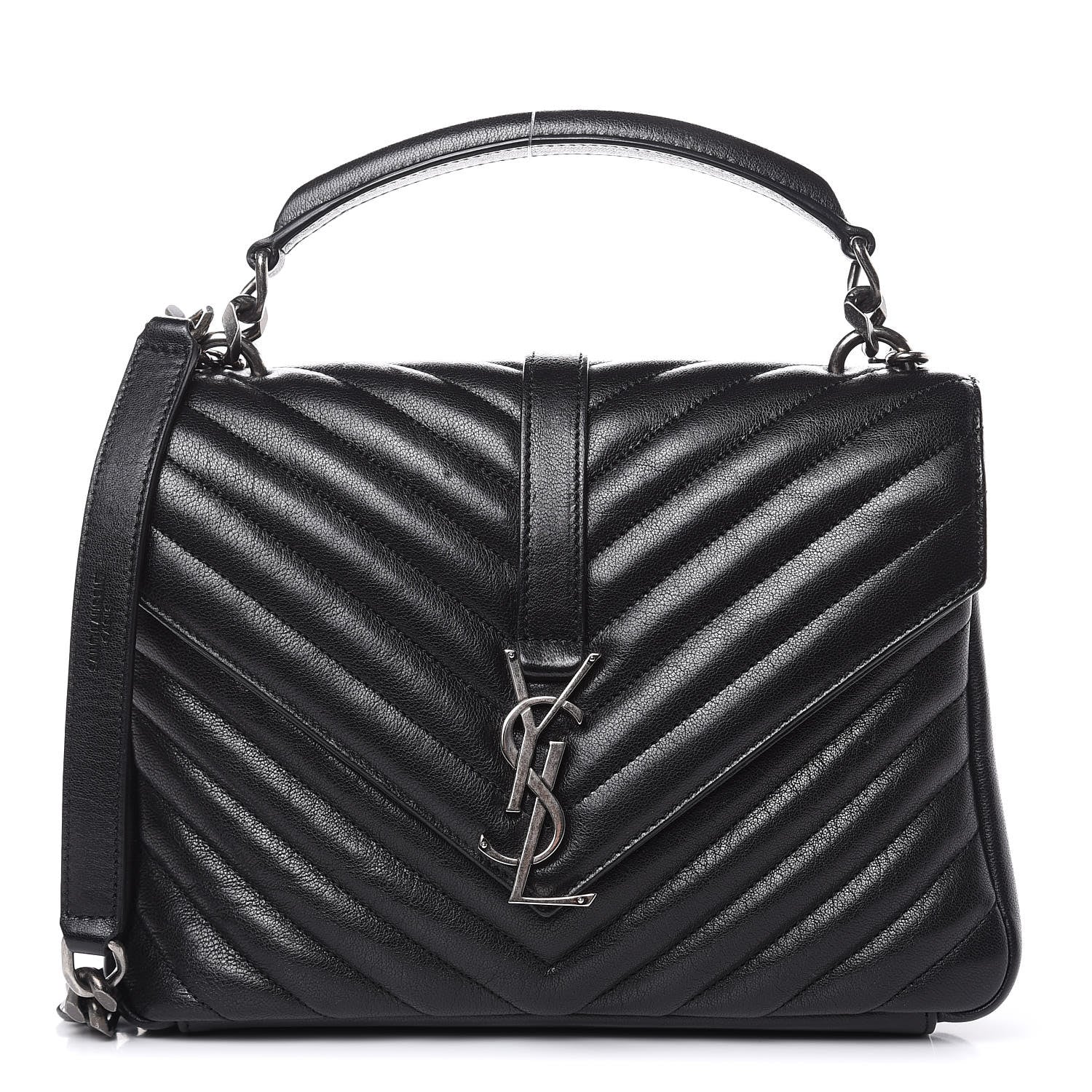 Saint Laurent Sheepskin Matelasse Chevron Monogram Medium College Bag Black 1 of 11