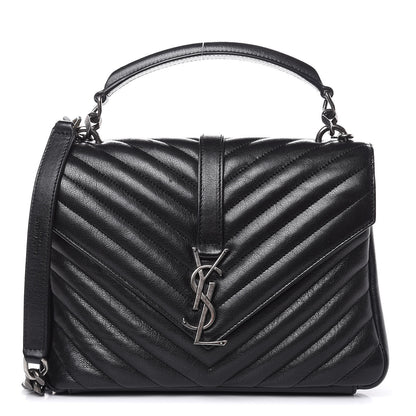Saint Laurent Sheepskin Matelasse Chevron Monogram Medium College Bag Black 1 of 11