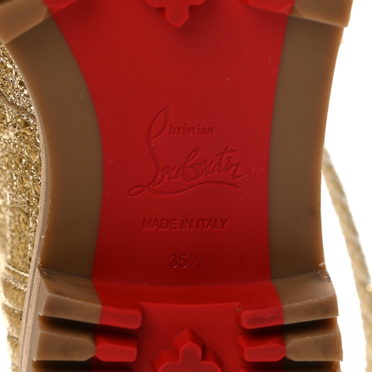 Crinkled Calfskin Mad Metallic Lace Up Red Sole Boot 35.5 Gold