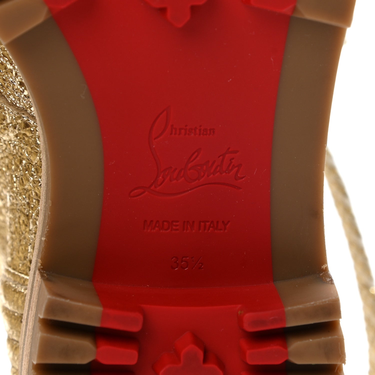 Christian Louboutin Crinkled Calfskin Mad Metallic Lace Up Red Sole Boot 35.5 Gold 6 of 7