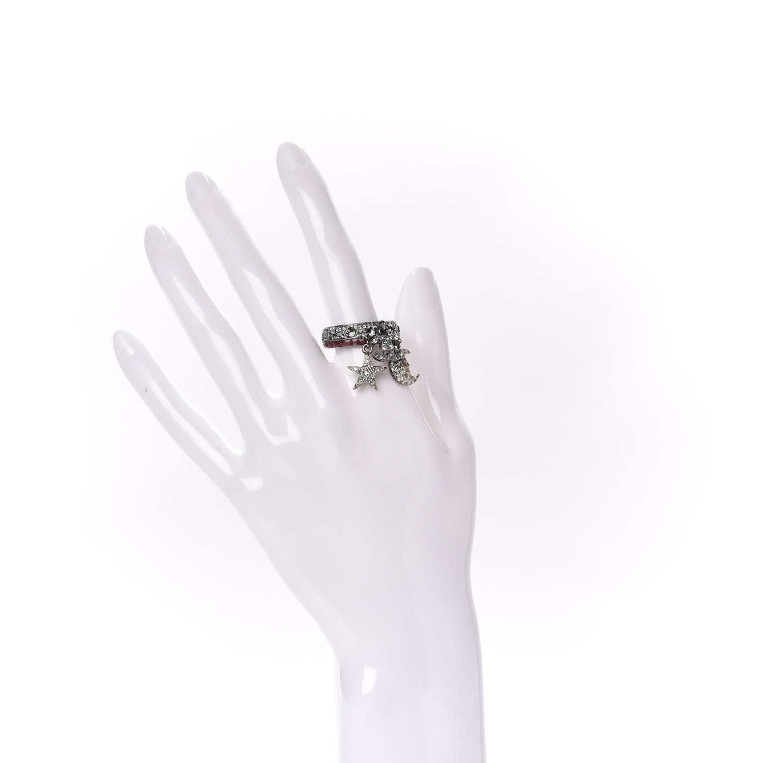 Chanel Crystal CC Star Moon Ring 52 Silver 2 of 4