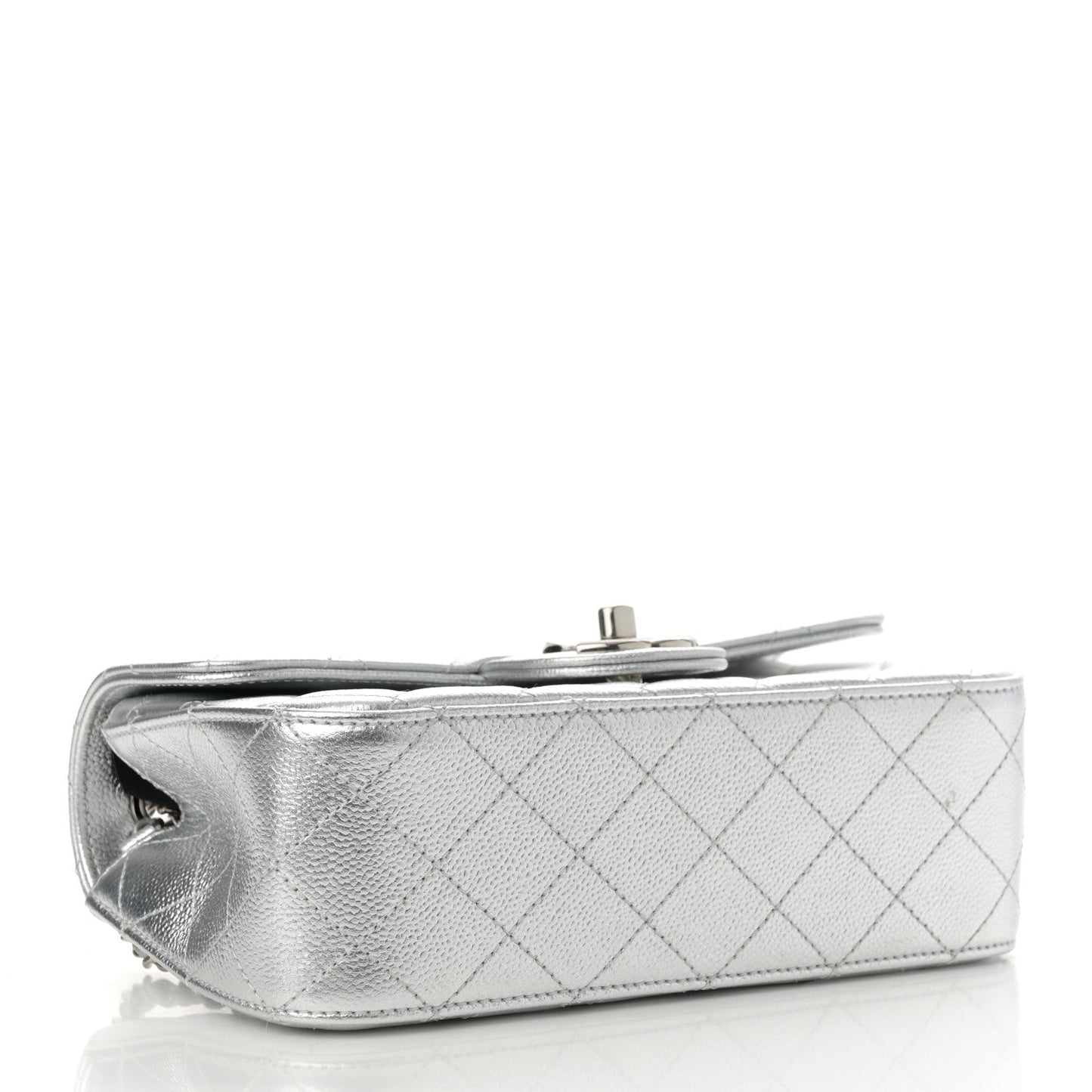 Metallic Caviar Quilted Mini Rectangular CC Slide Flap Silver