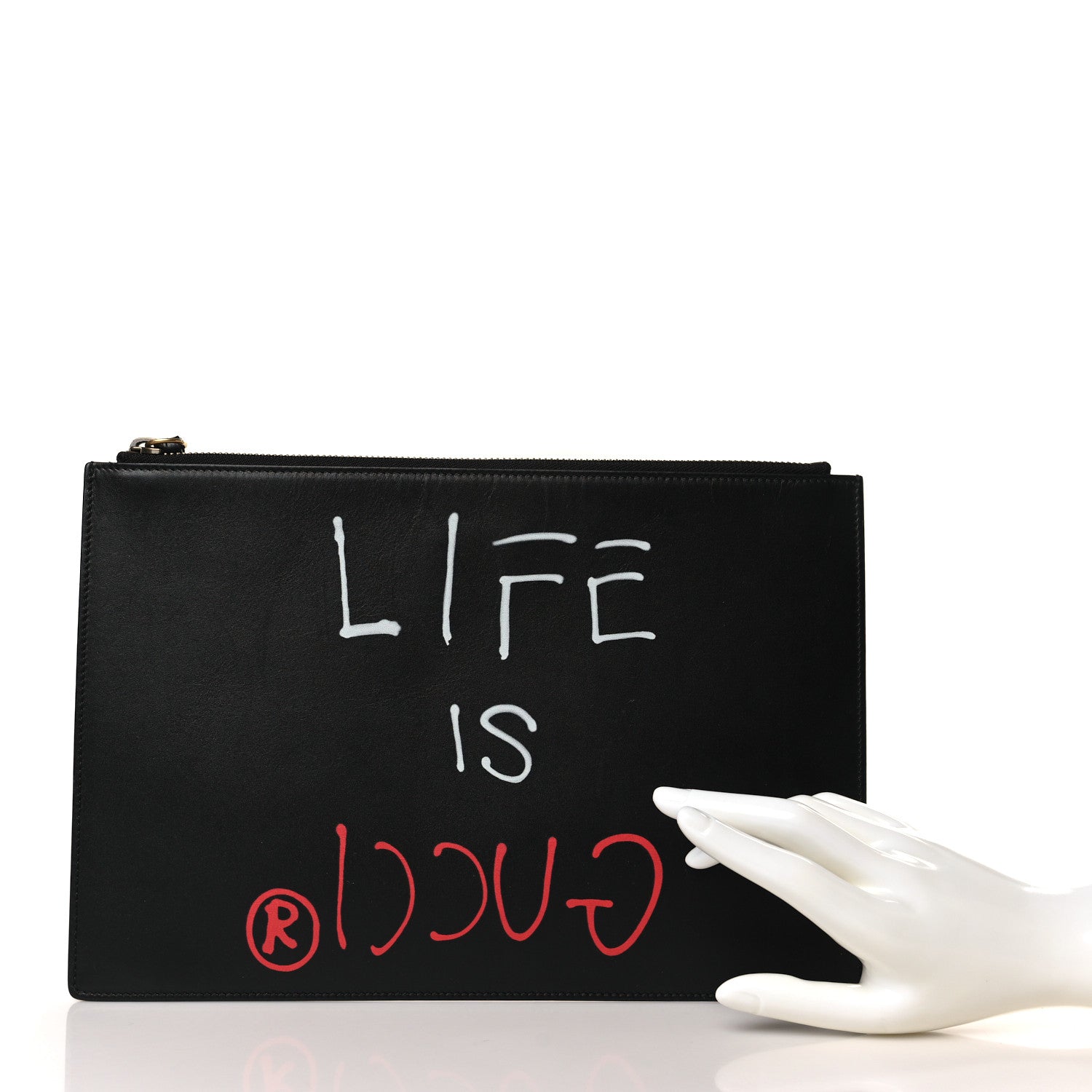 Gucci Calfskin GucciGhost Life is Gucci Zip Pouch Black 2 of 9