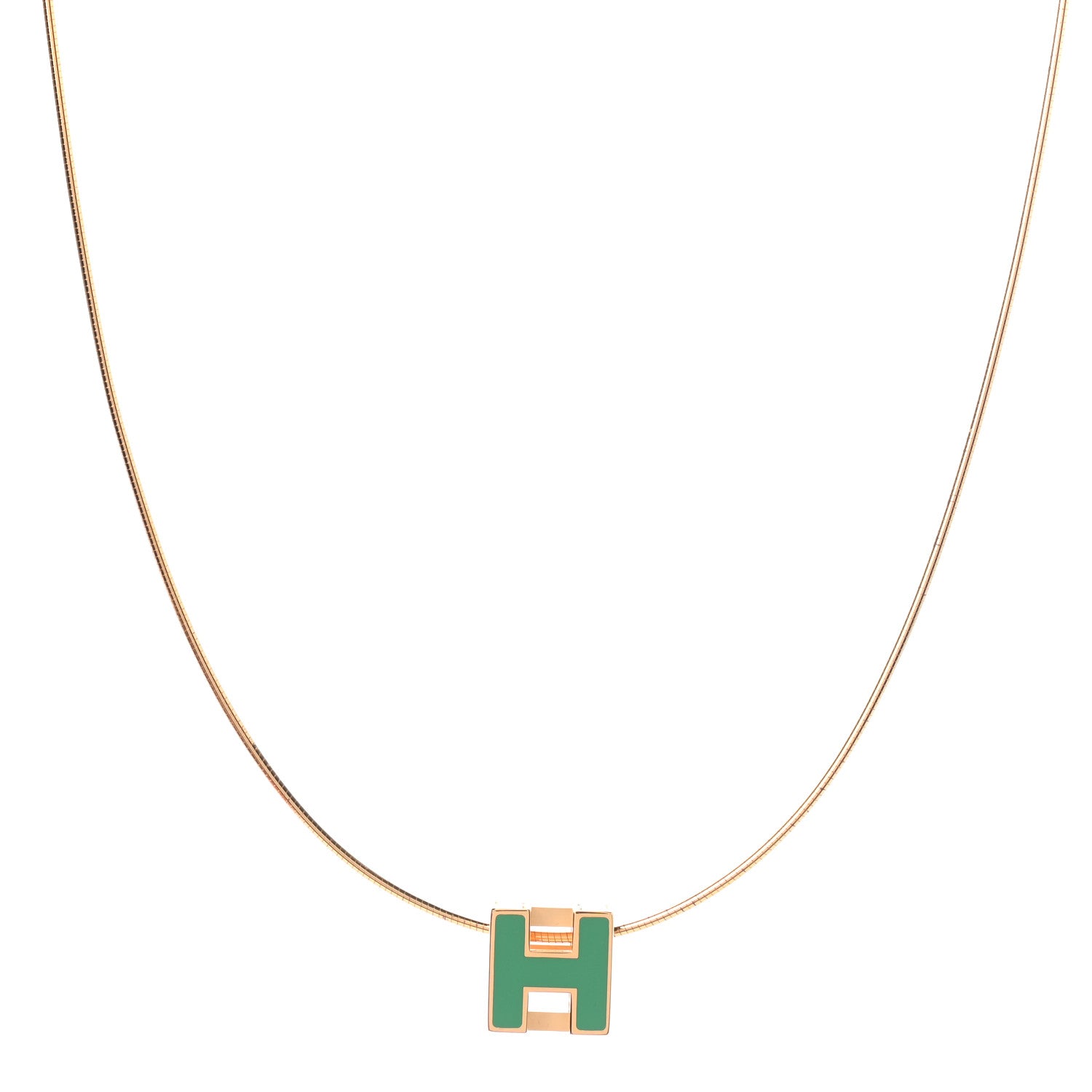 Hermes Gold Lacquered Cage d'H Pendant Necklace Vert Malachite 1 of 8