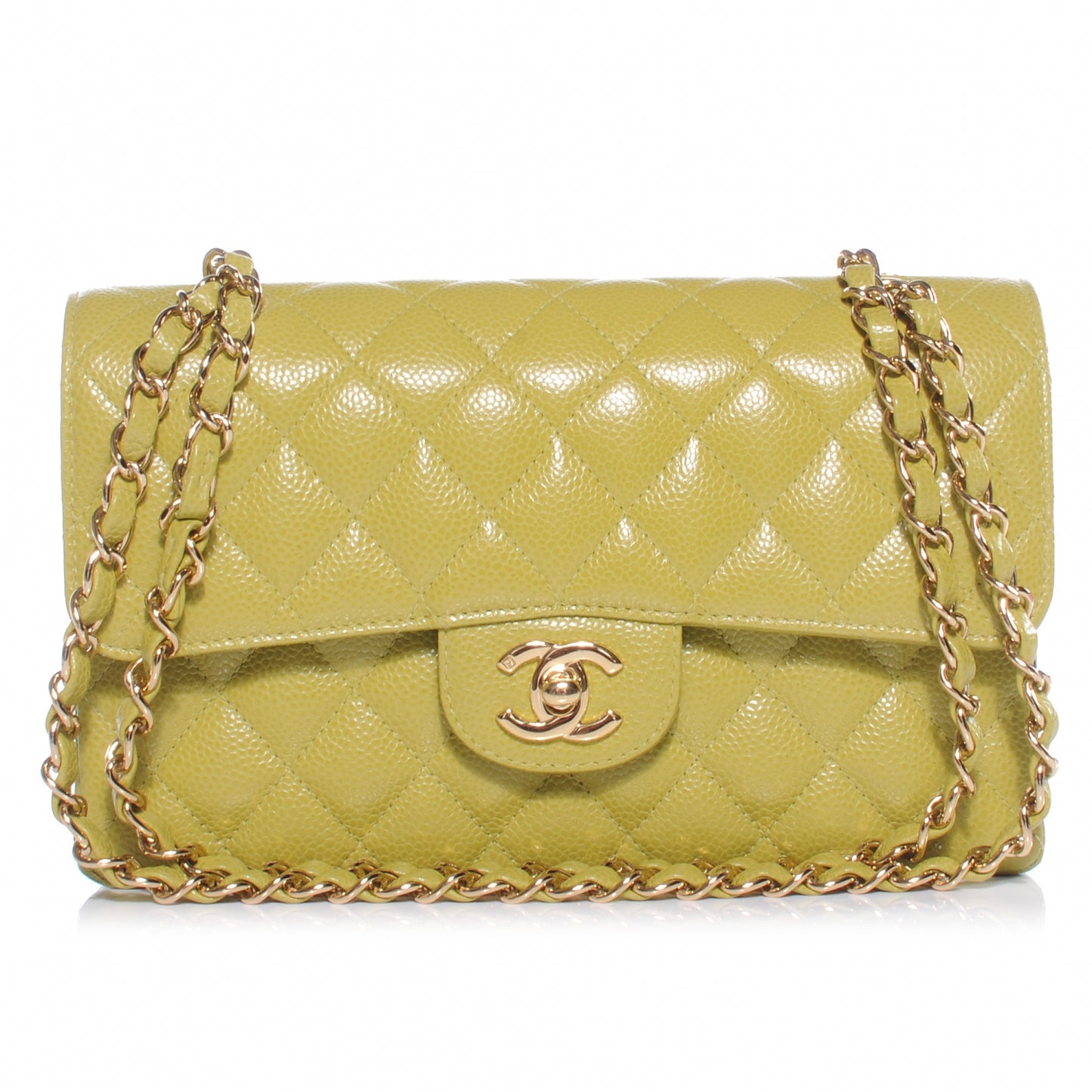 Caviar Quilted Small Double Flap Chartreuse