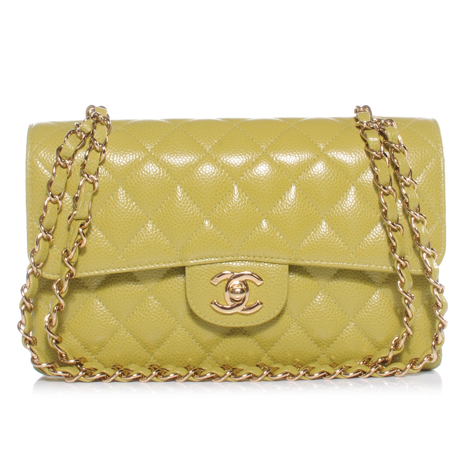 Chanel Caviar Quilted Small Double Flap Chartreuse 1 of 9