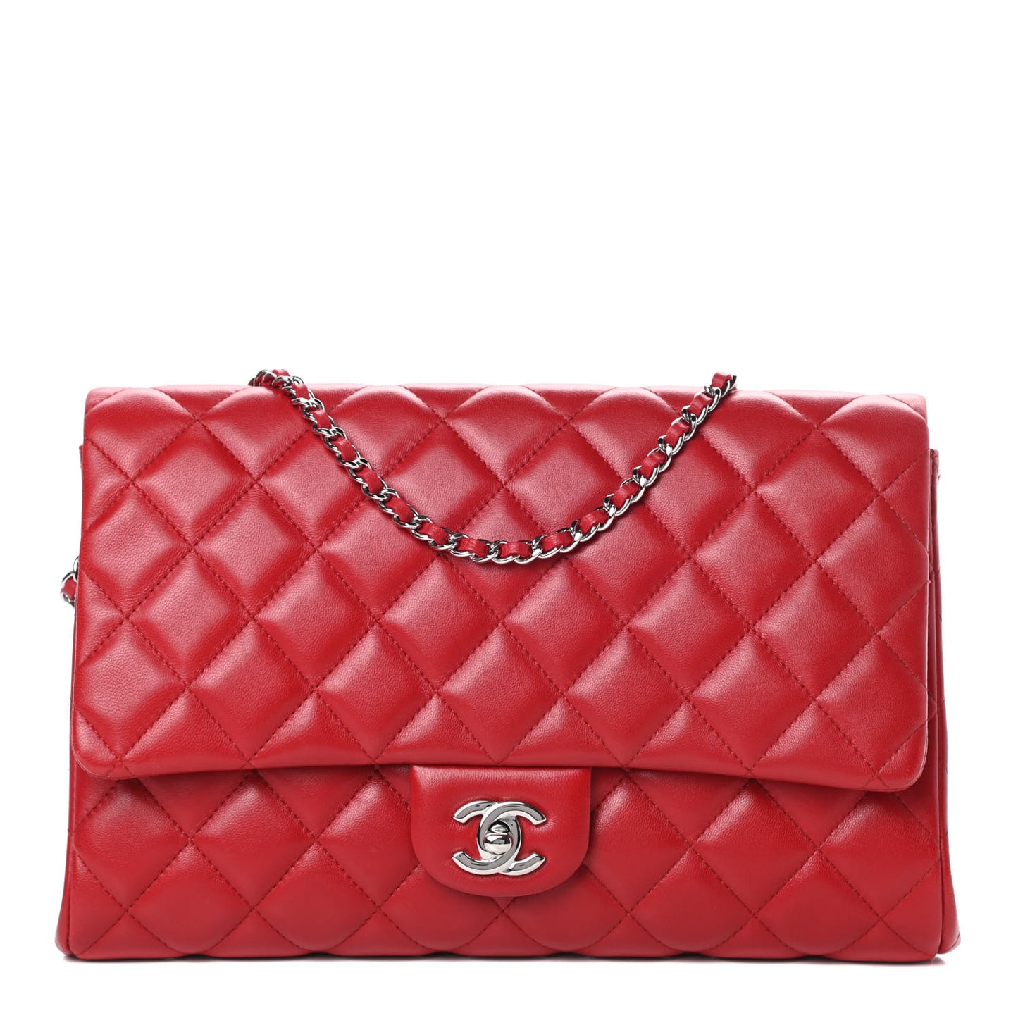 Lambskin Quilted Clutch With Chain Flap Red