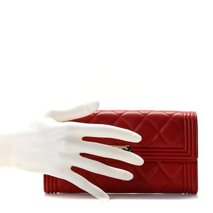 Chanel Lambskin Quilted Boy Flap Wallet Red 2 of 9