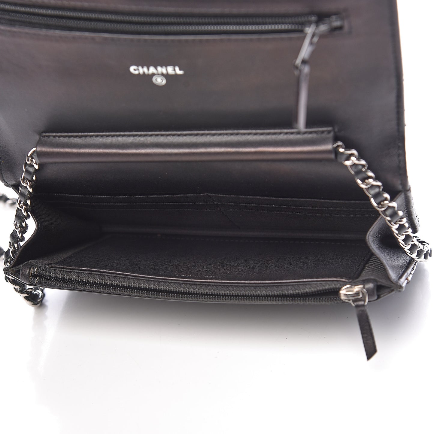 Patent Quilted Brilliant Wallet On Chain WOC Black